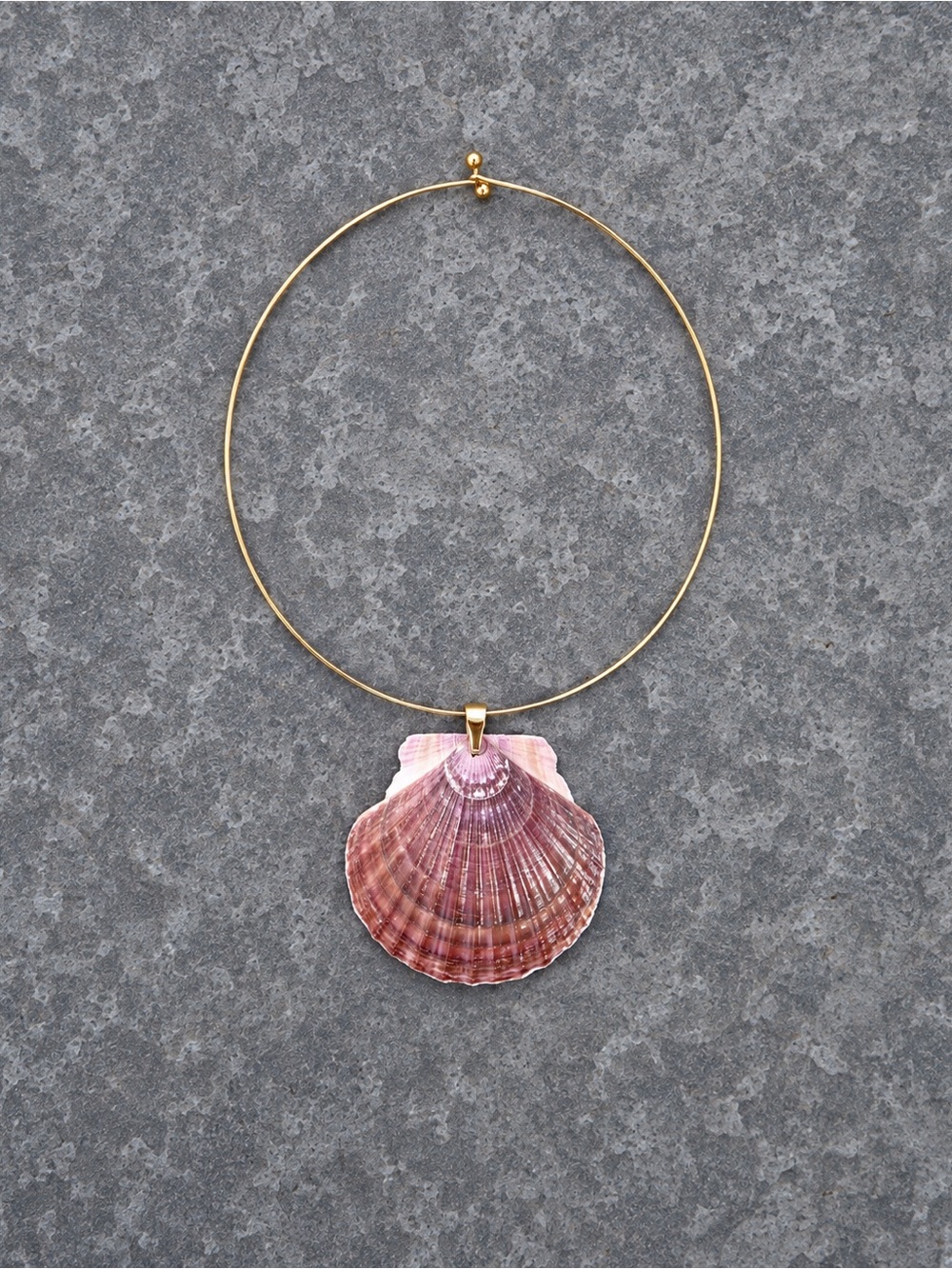 Gold Choker Necklace with Pink Shell Pendant